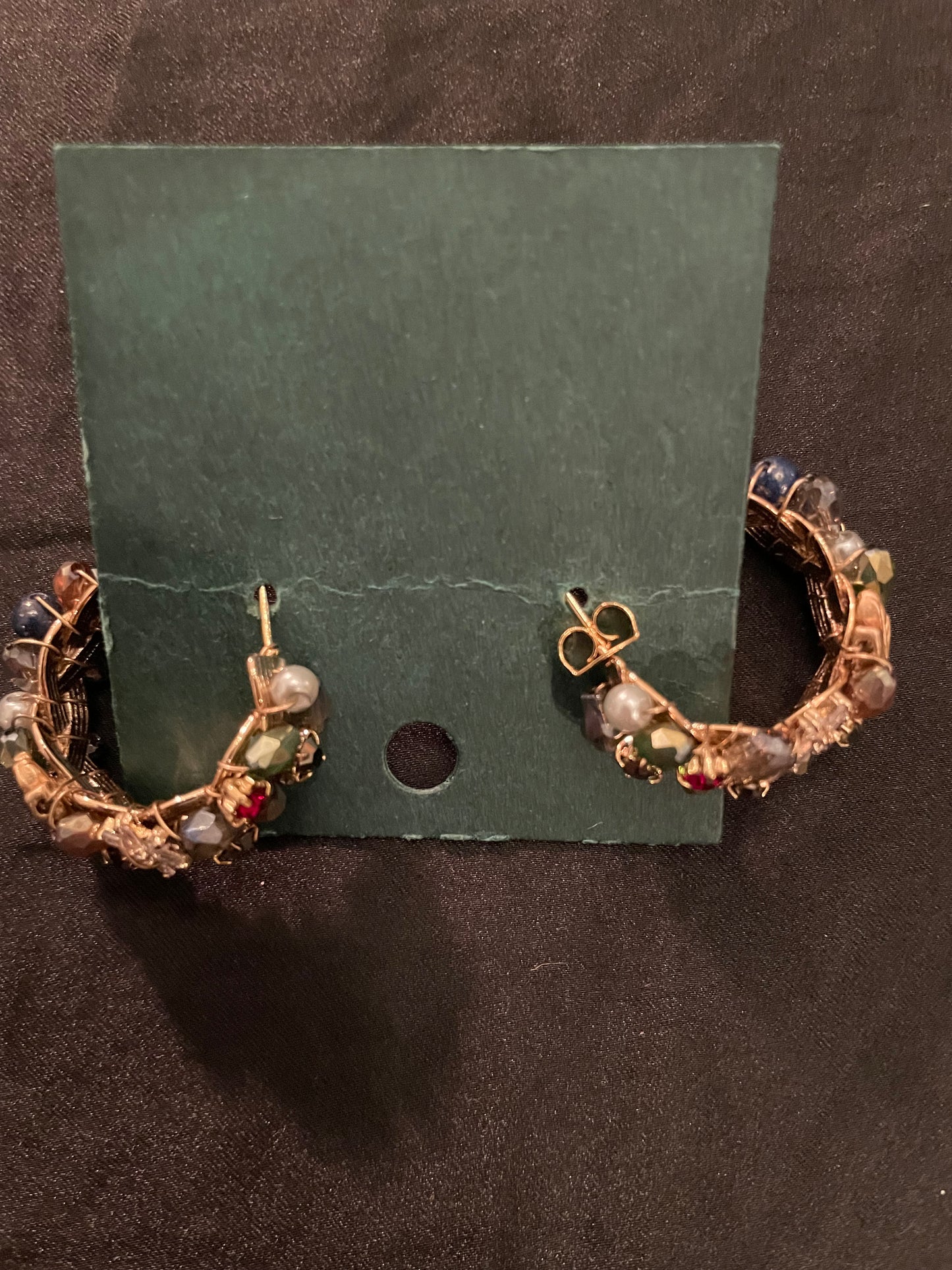 Lavender stones Mixed with Cubic Zirconia Gold Hoop Earrings