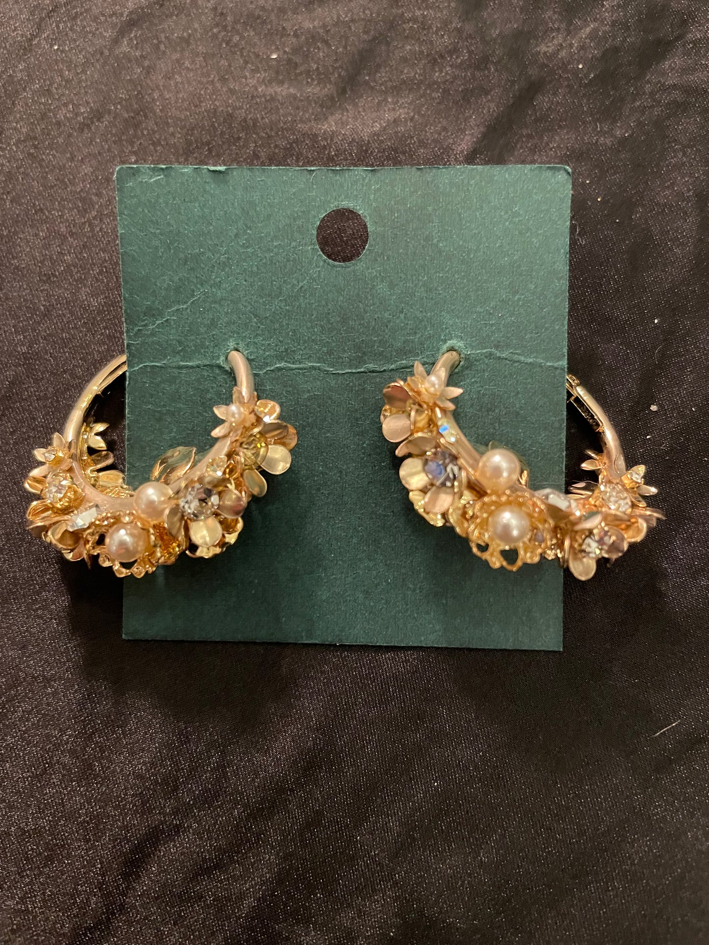 Crystals and Faux Pearls on Gold Hoop Earrings