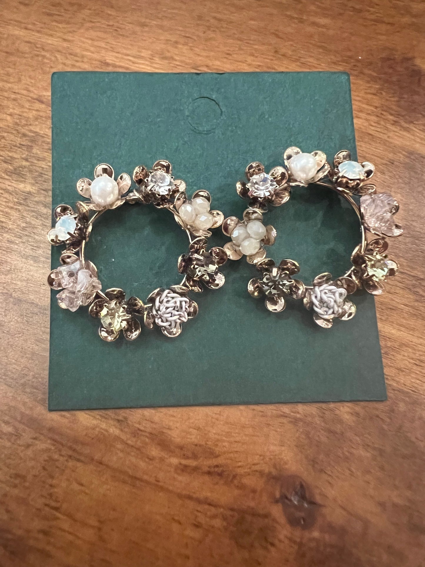Gold, Crystal and Pearl Wreath Earrings