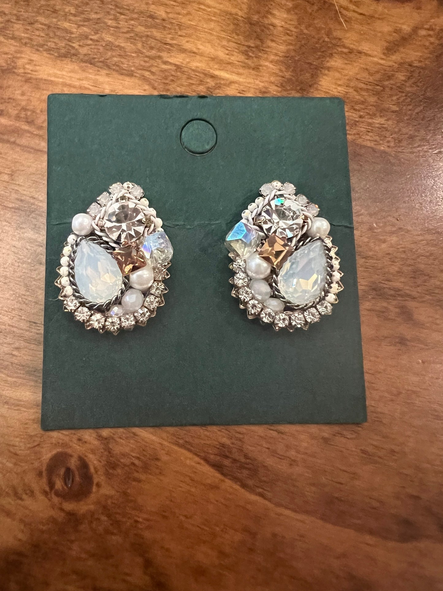 E Handmade Teardrop Crystal and Pearl Earrings