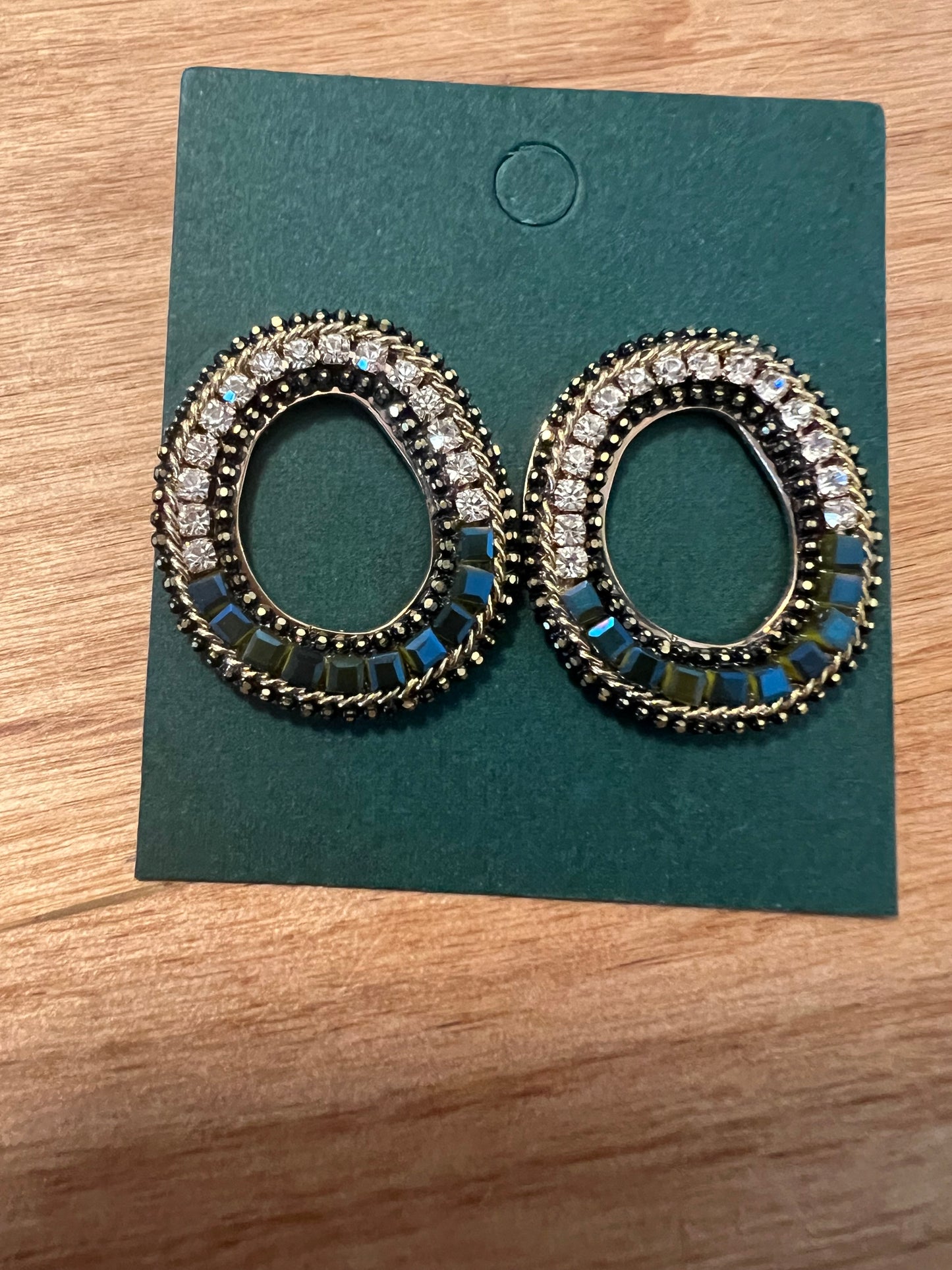 Emerald Crystal and Cubic Zirconia Earrings