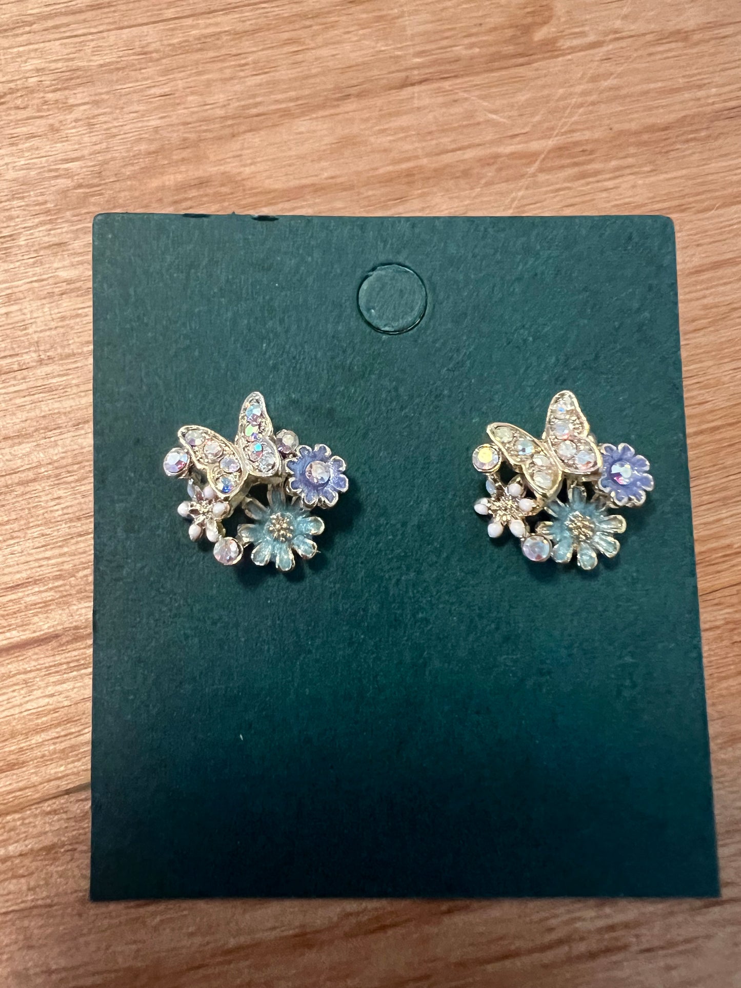 Tiny Butterfly on Flowers Earrings