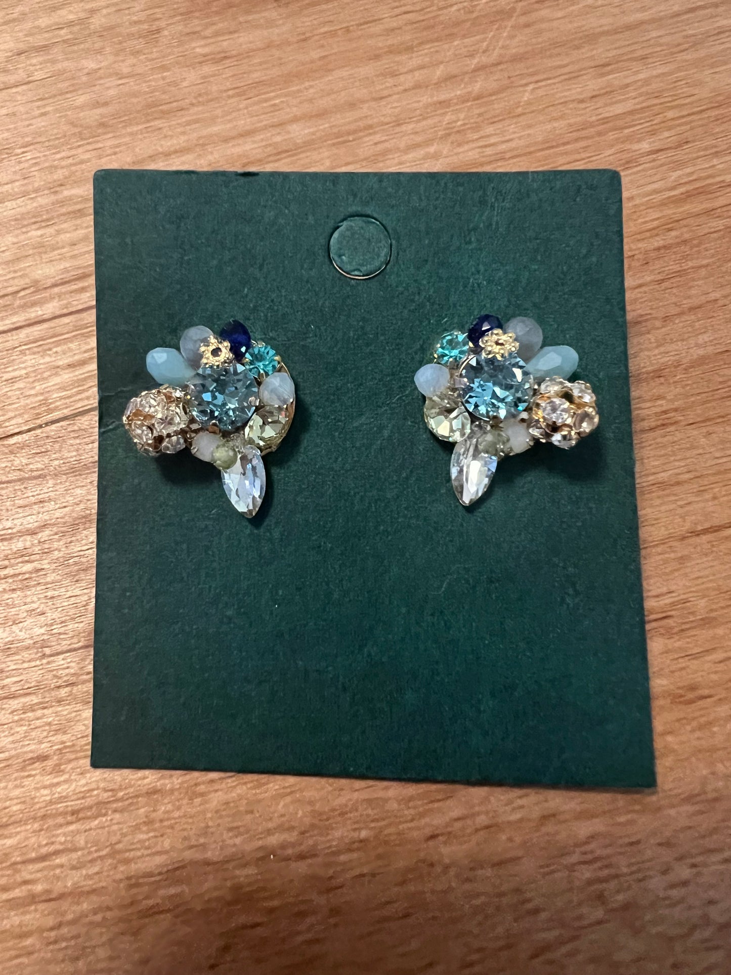 Handmade Aqua Crystal Post Earrings