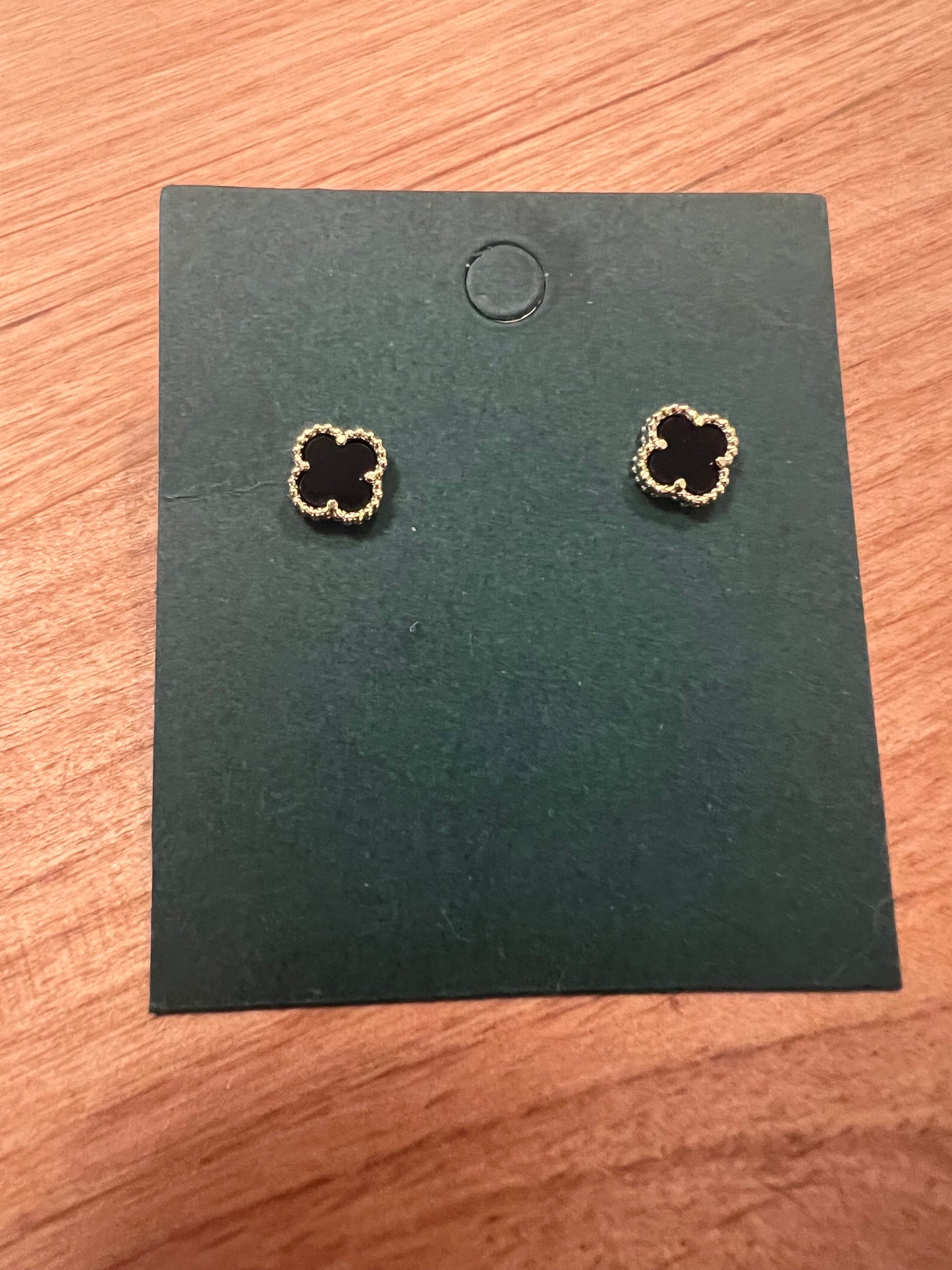 Mini Black Four Leaf Clover Earrings