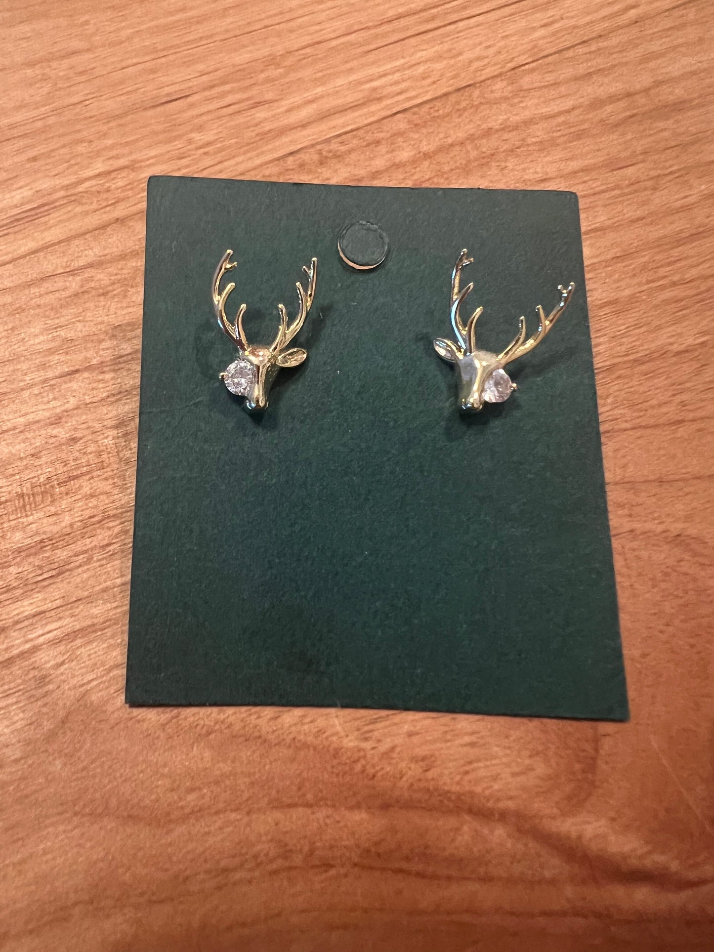 Gold Deer Head Earrings