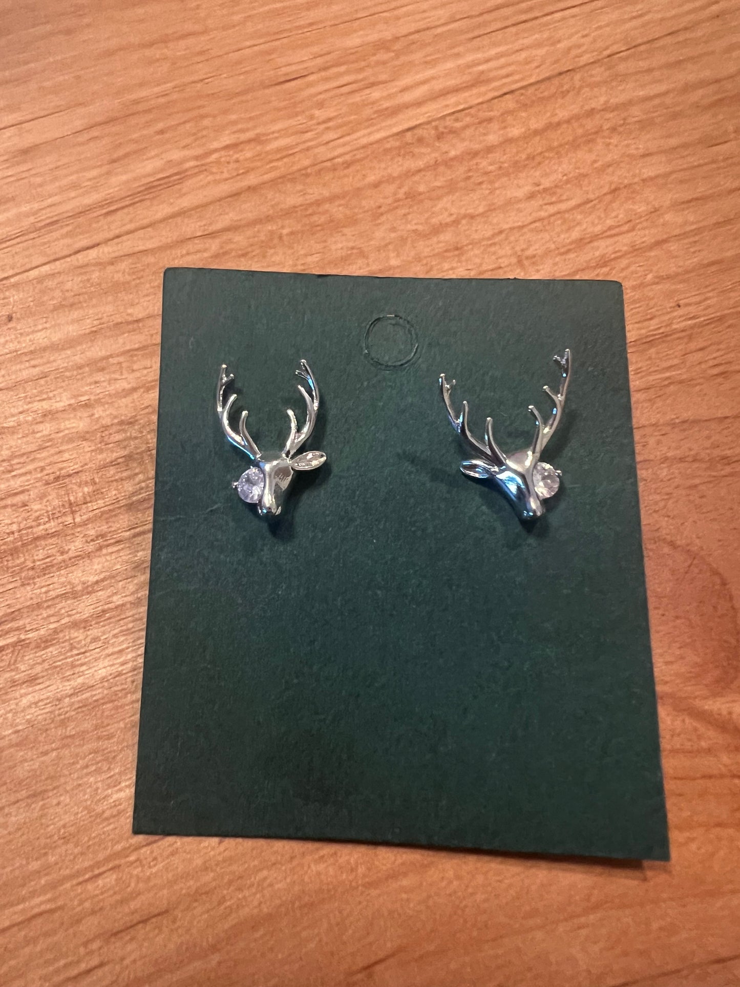 Silver Deer Head Earrings