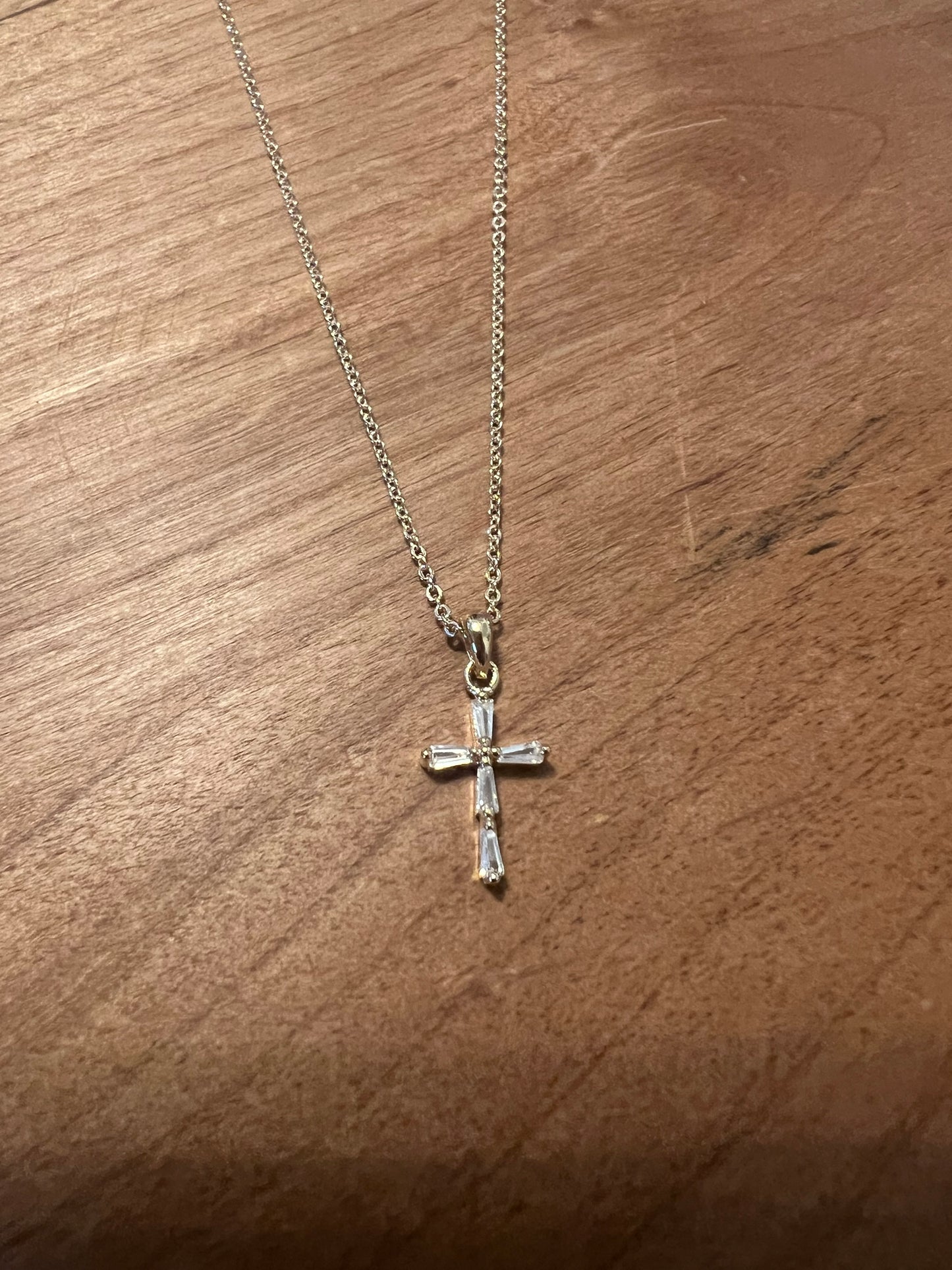 Cubic Zirconia Small Gold Cross Pendant