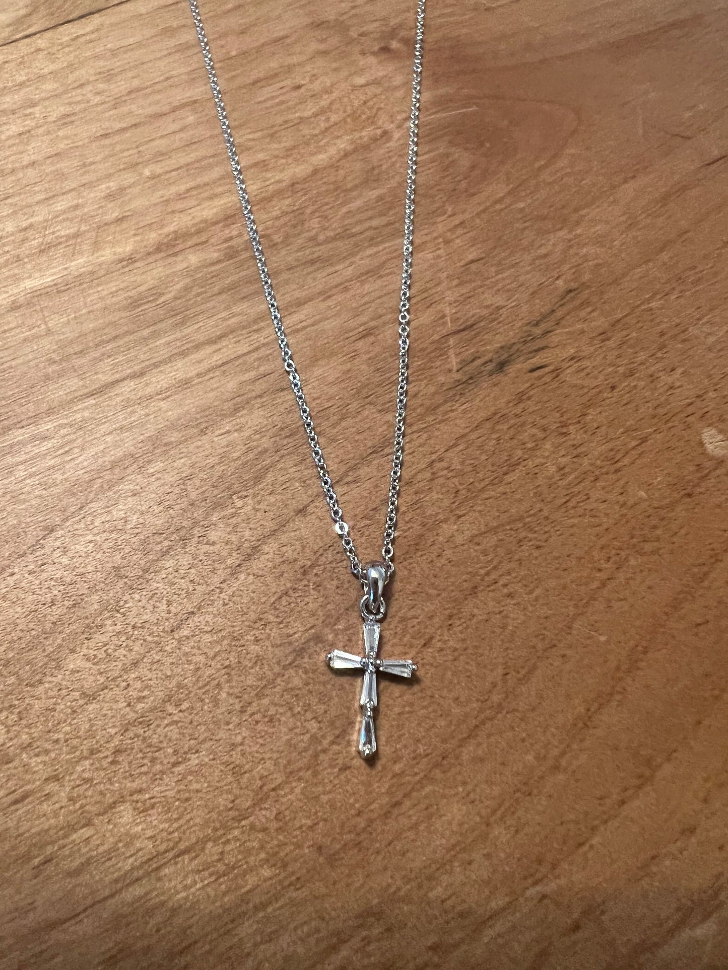 Cubic Zirconia Small Silver Cross Necklace