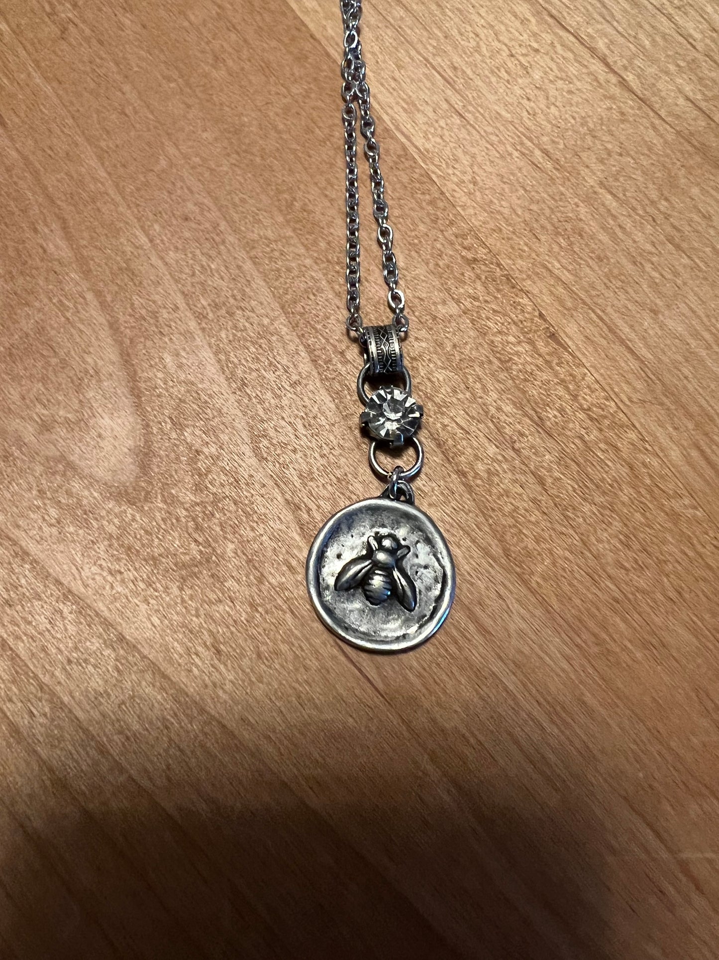 V Silver Bee Necklace