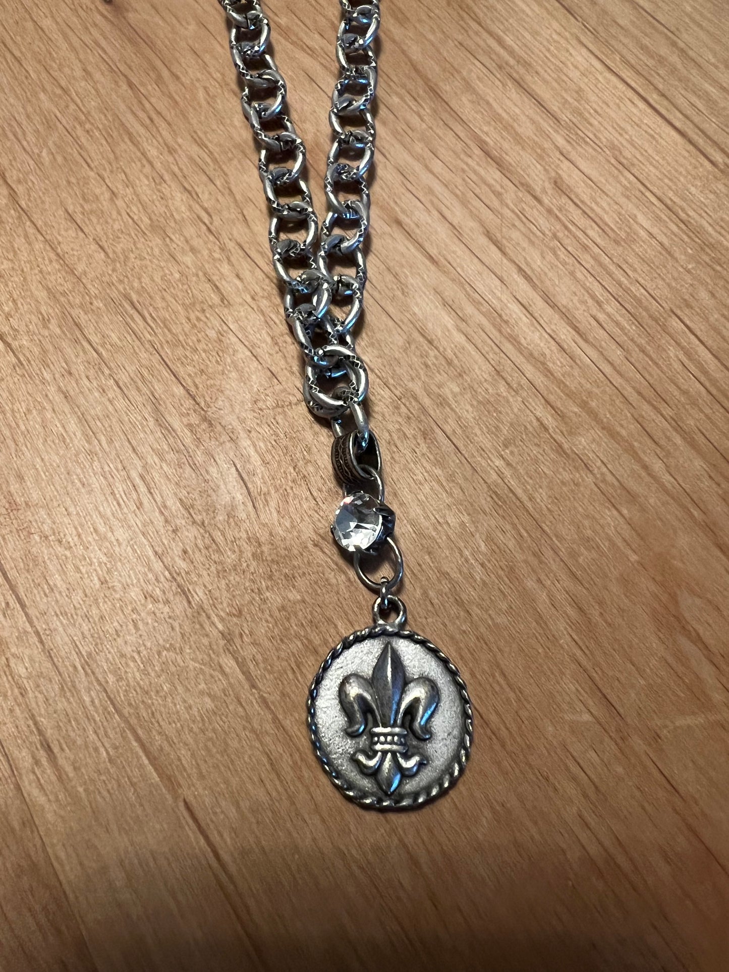 V Silver Fleur de Lis Necklace