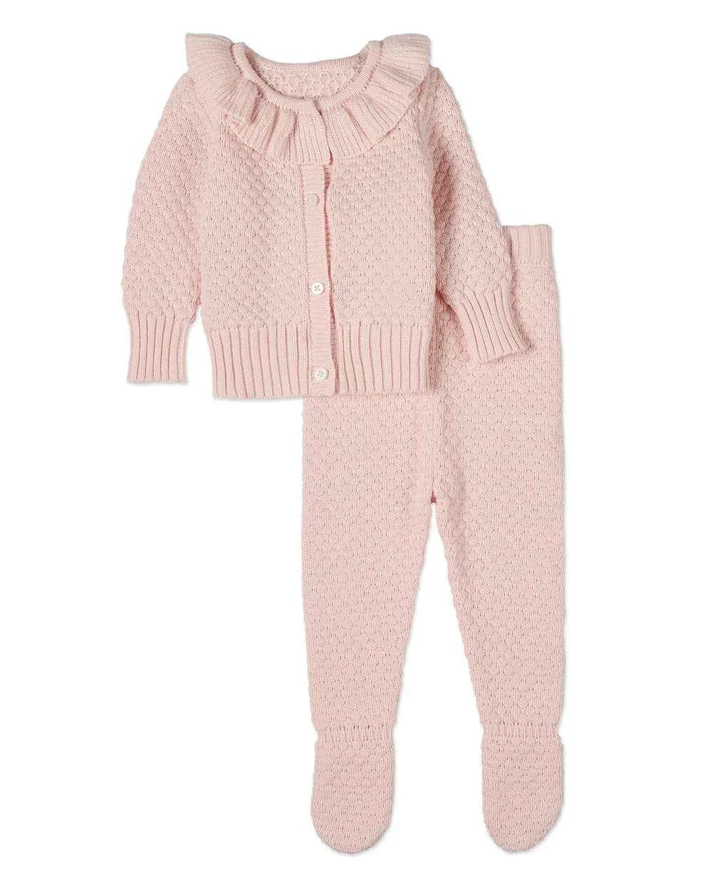 2 Piece Set Baby Girls Knit Cardigan and Footed Pant