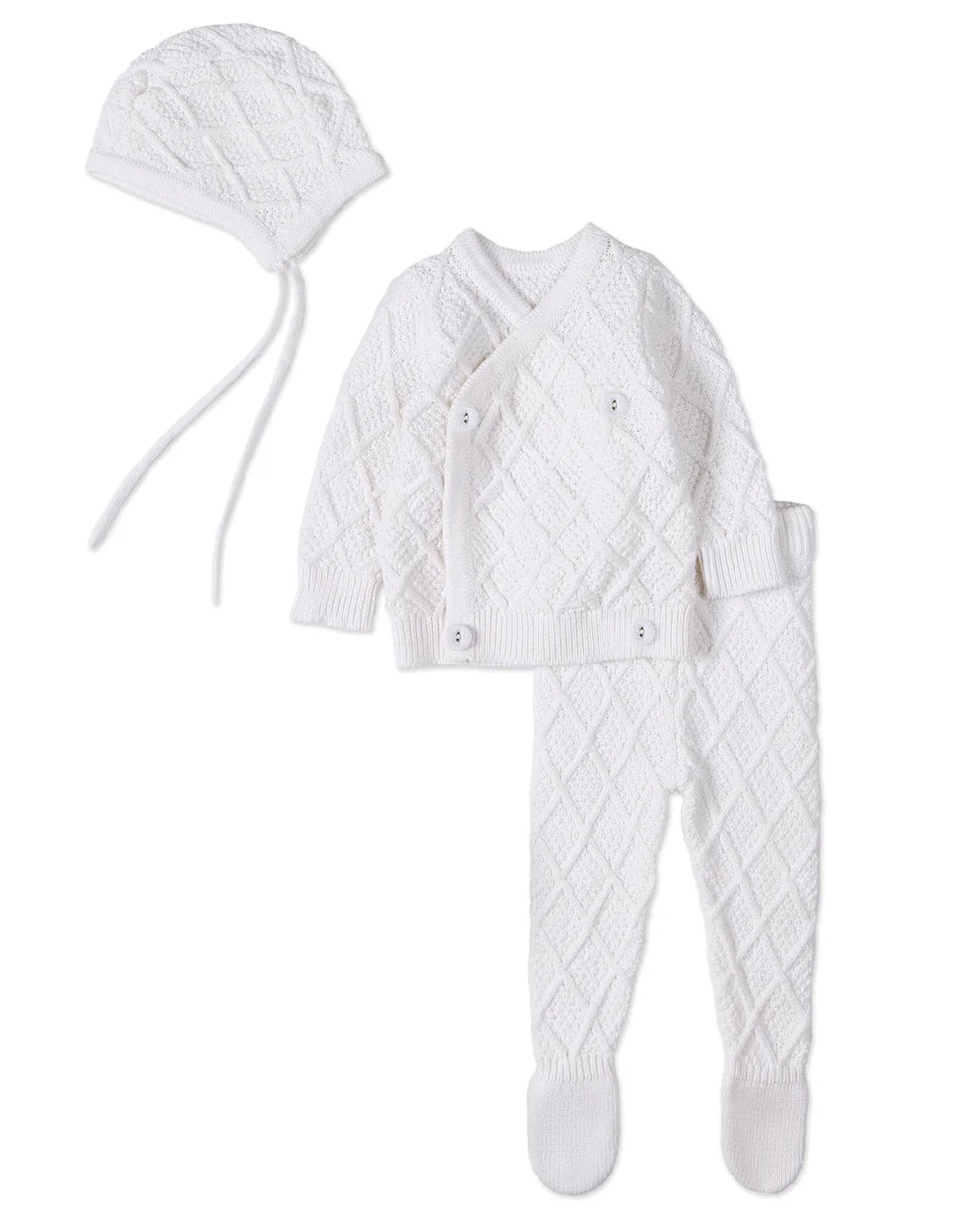 3 Piece Baby Unisex "Simply Sweet" White Knit Cardigan Set