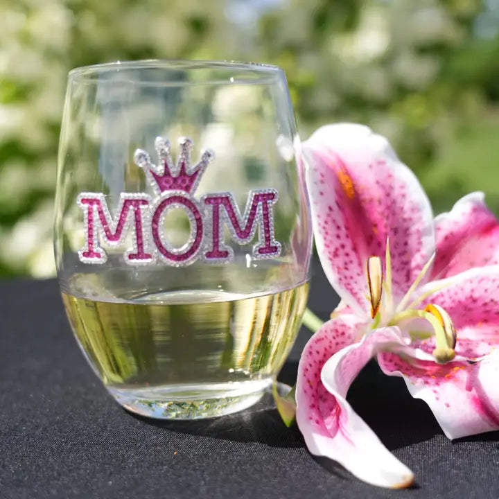 Mom Jeweled Stemless Wine Glass