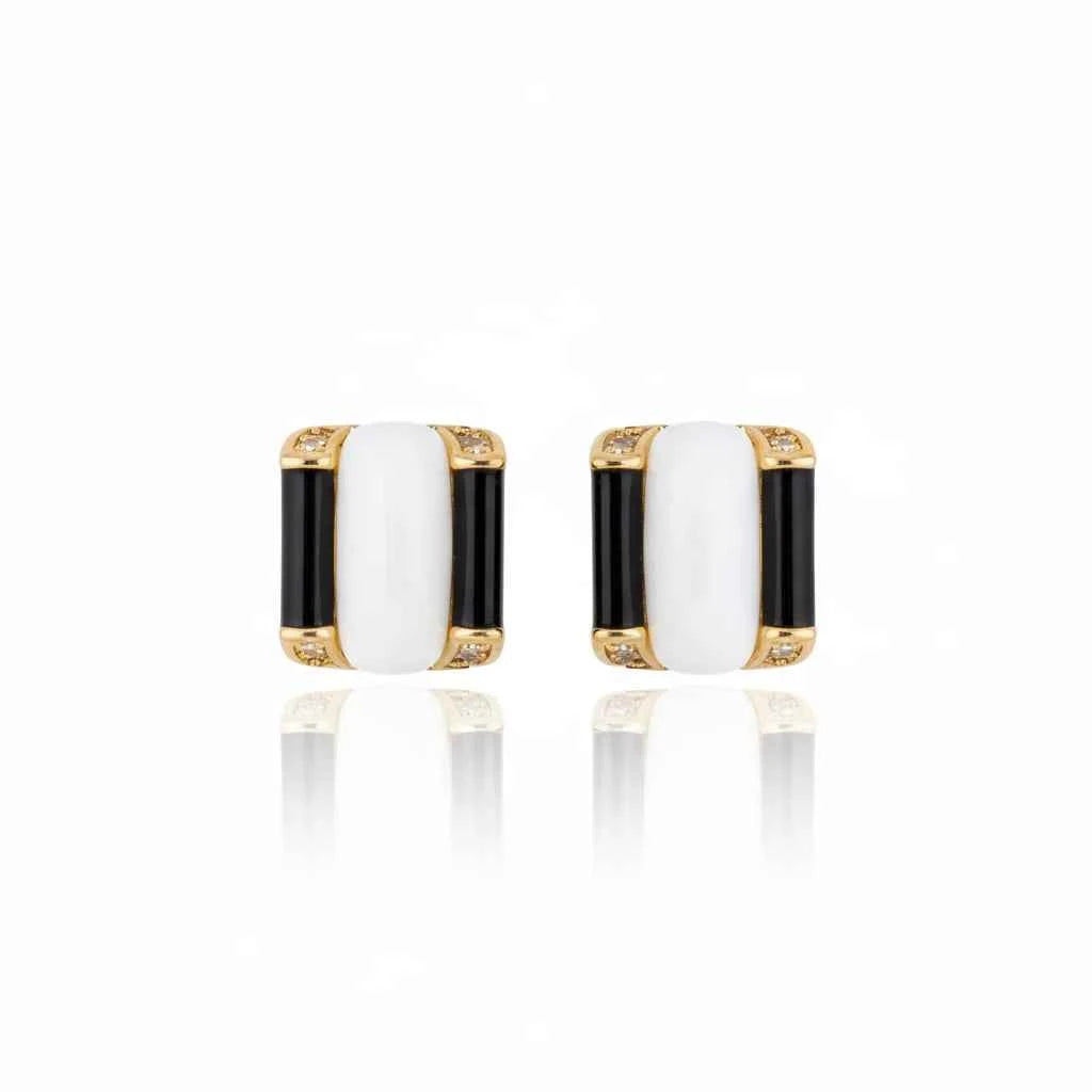 Zina Stud Earrings Black and White Agate
