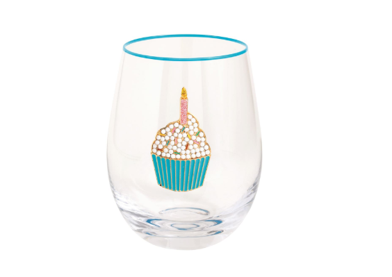 Cupcake Beaded Birthday Wine Glass