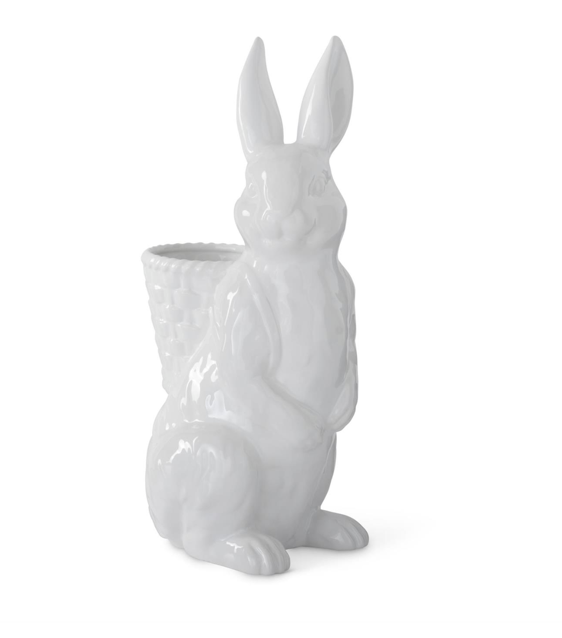 16 In Glazed White Ceramic Easter Bunny w/Backpack