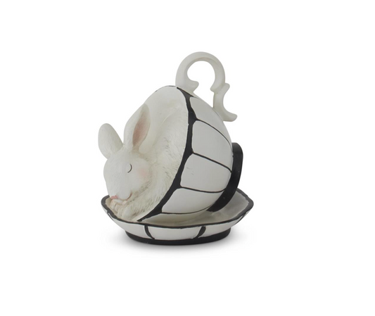 Surtido de conejitos de resina blanca de 8,9 cm (3,5 pulgadas) en tazas de té blancas y negras (4 estilos)
