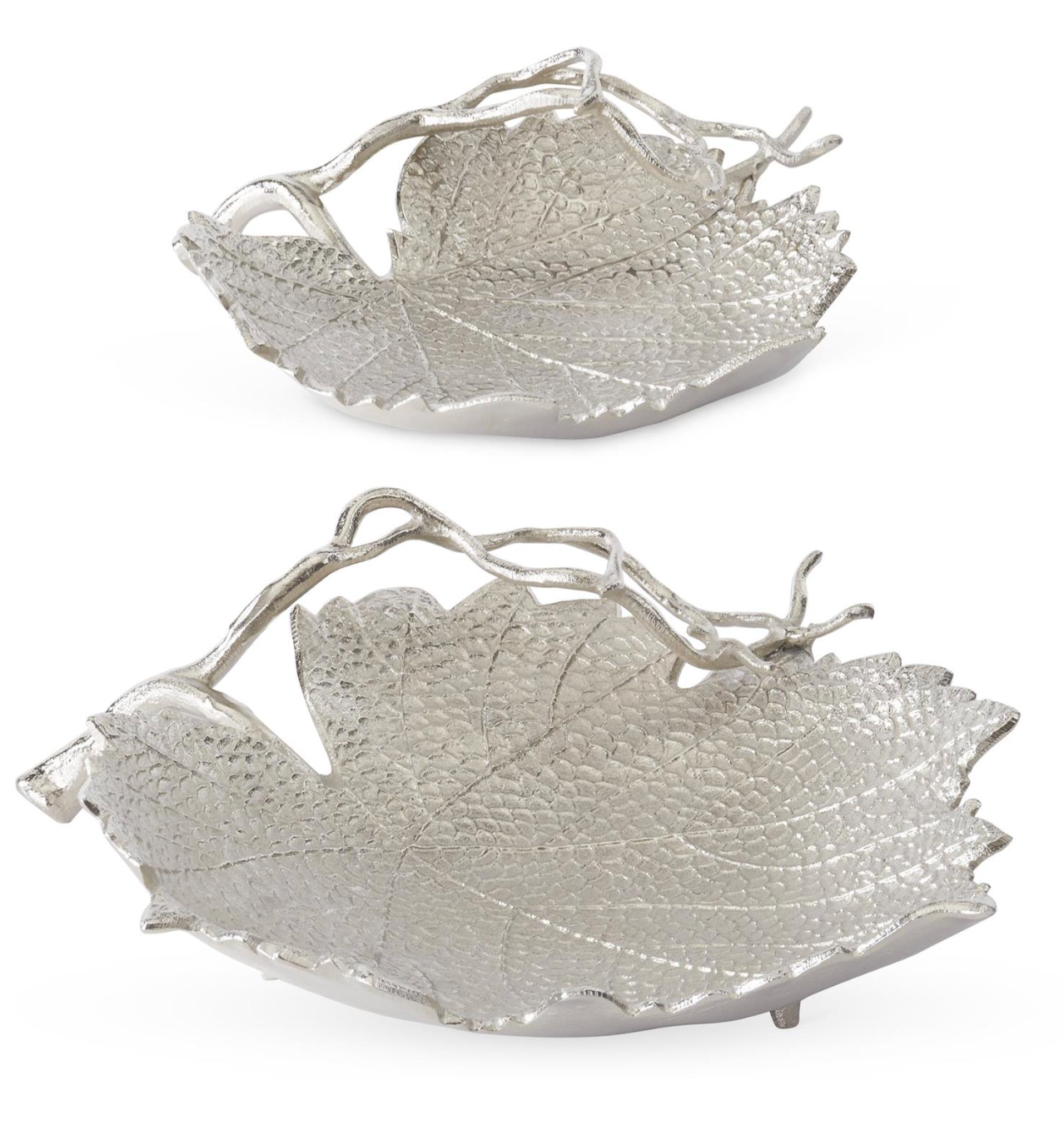 Silver Metal Leaf Tray-Set of 2 (16.5" & 11.5")