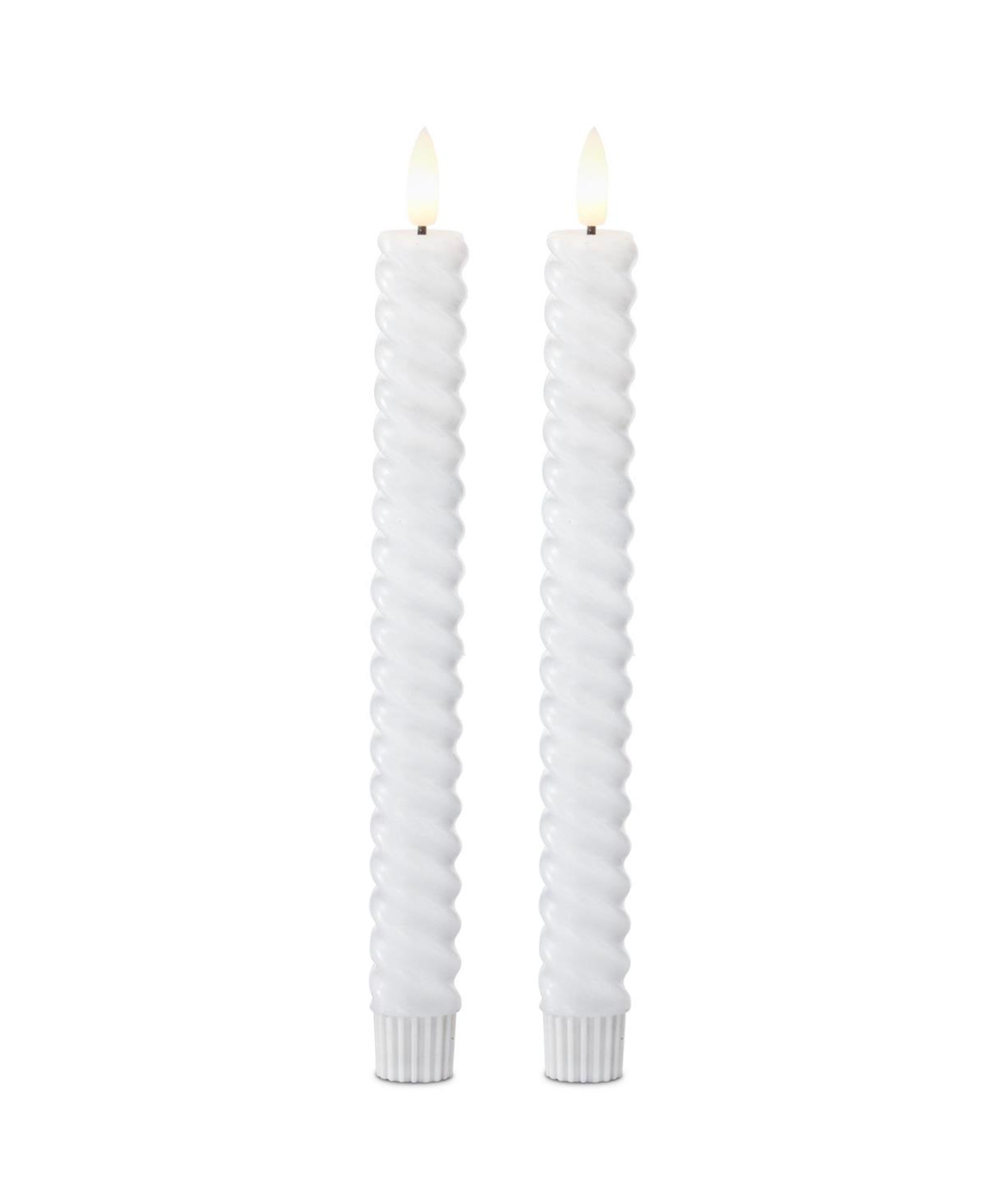Set of 2 9.75 Inch White Spiral LED Taper Candles