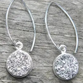Pendientes marquesa de drusa con bisel de plata - Plata