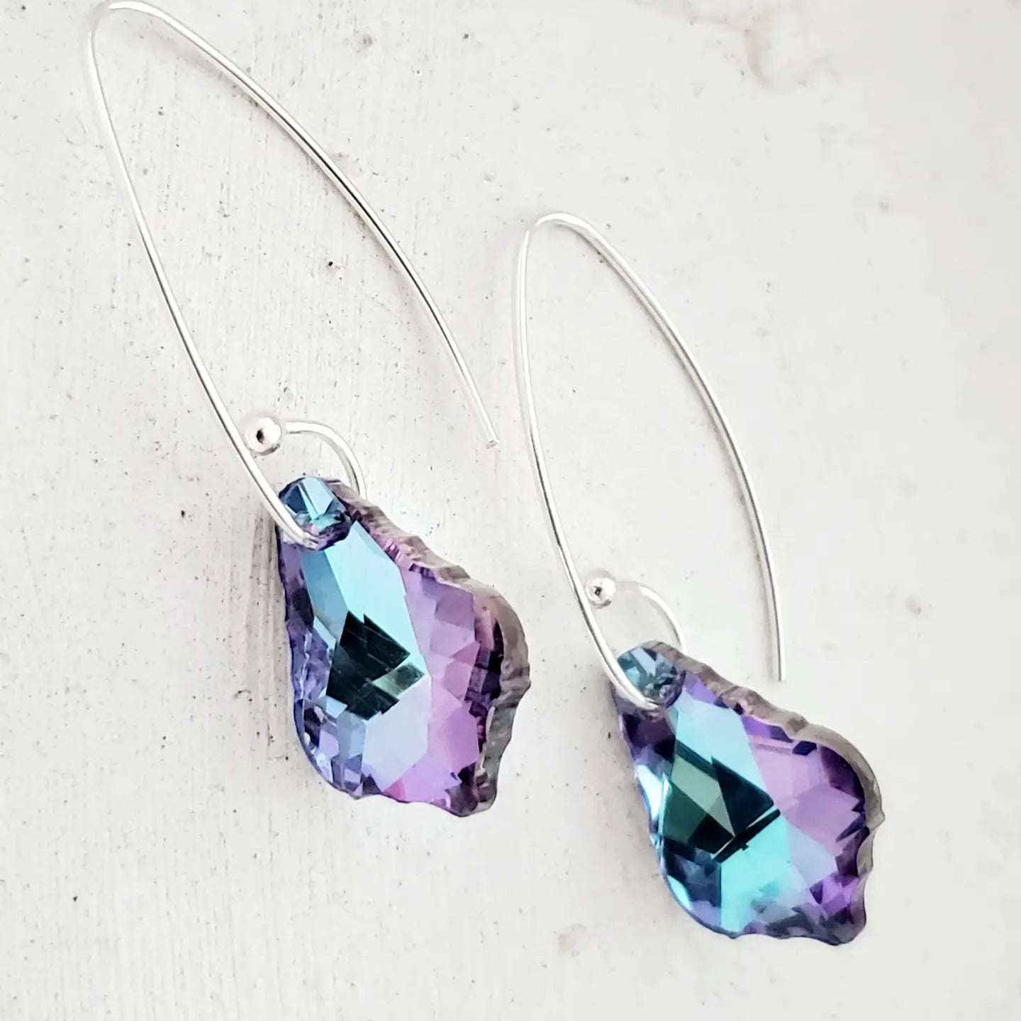 Silver Curled Marquis Crystal Drop-Purple