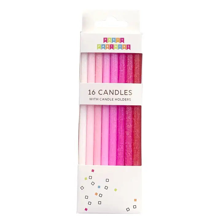 Juego de 16 velas altas en degradado rosa