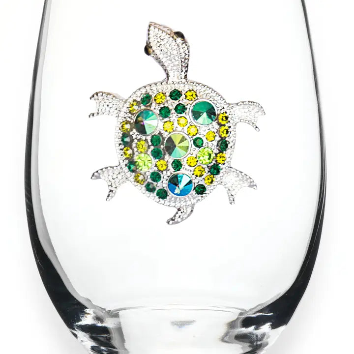 Turtle Jeweled Stemless Wine Glass