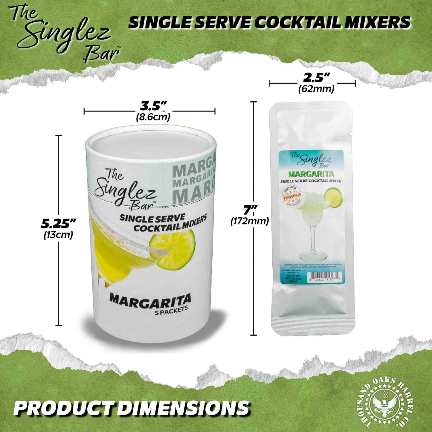 ThousandOaksBarrelCo. - Singlez Bar Margarita- 5-Pack Single Serve Mixers