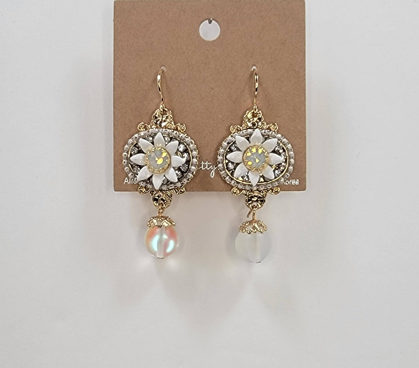 Handmade Daisy Accent With Moonstone Dangle Earrings