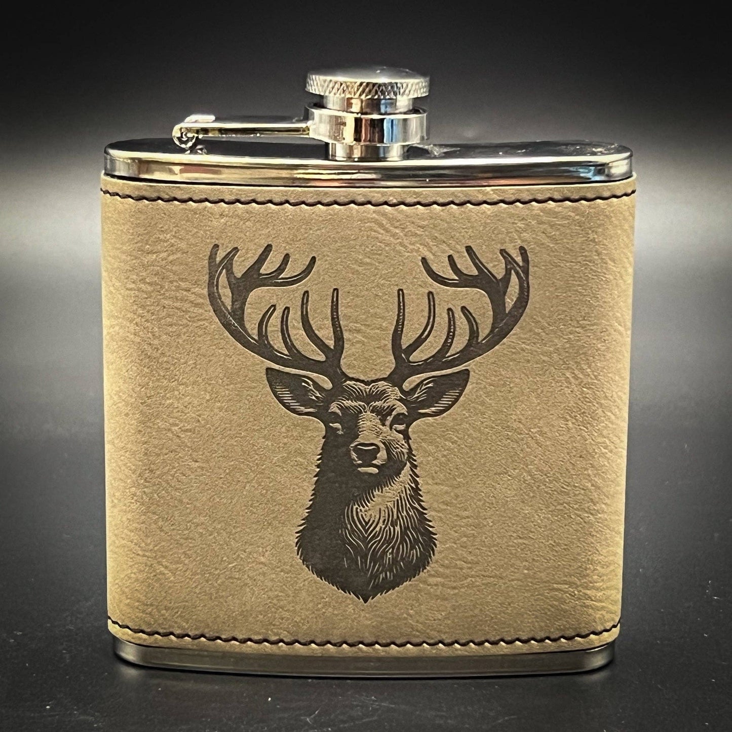 Adirondack Etching LLC - Deer - Leatherette Wrapped Flask
