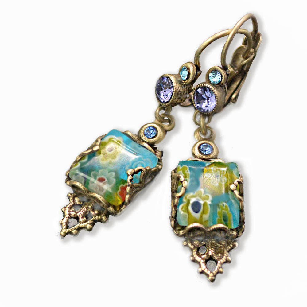 Joyería Sweet Romance - Pendientes cuadrados vintage Millefiori E1382