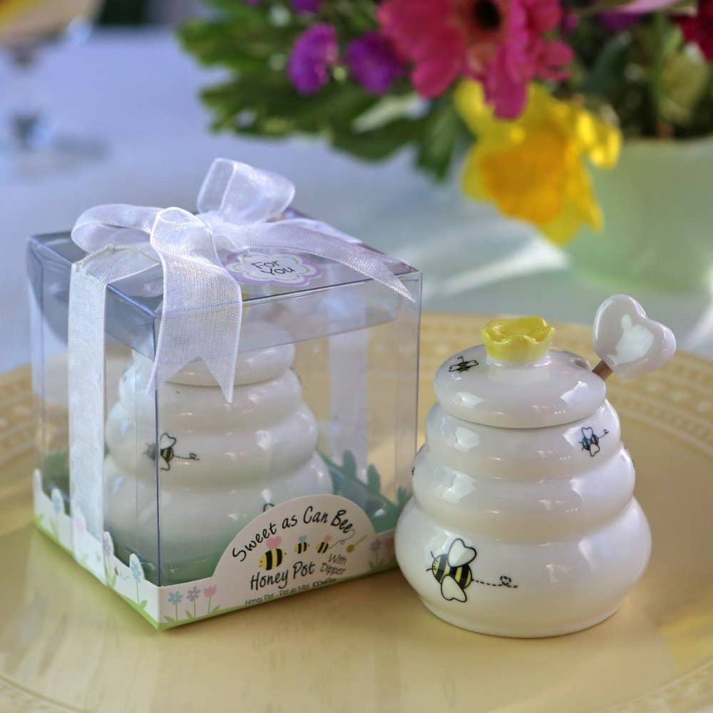 "Sweet As Can Bee" Ceramic Honey Pot with Wooden Dipper