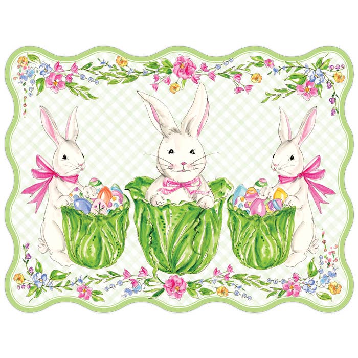 Bunny Trio With Cabbage Baskets Posh Die-Cut Placemat -RosanneBeck Collections