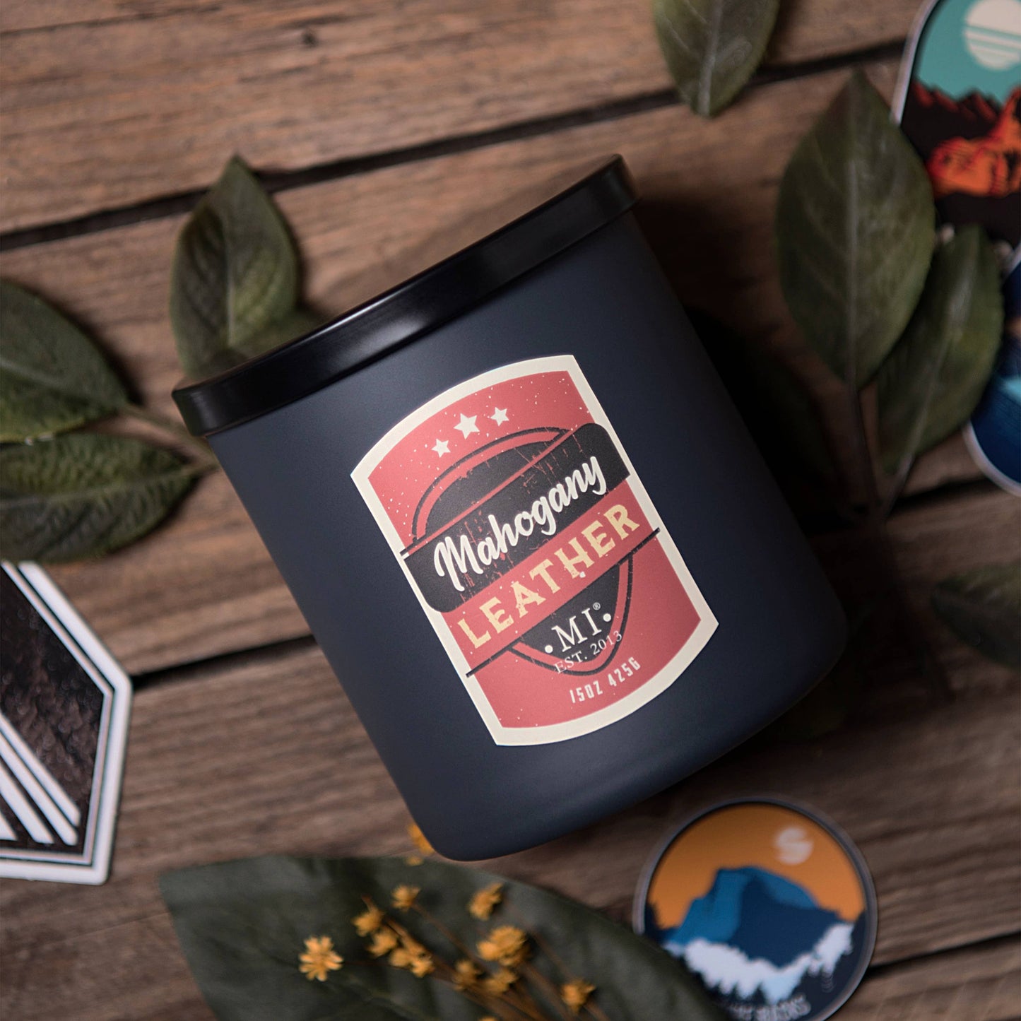 Manly Indulgence All American Mahogany Leather, 2 Wick, 15oz