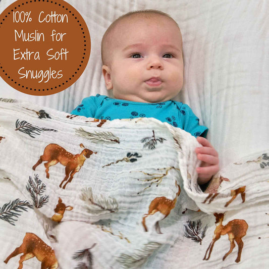 LollyBanks - Oh Deer Baby Muslin Swaddle Blanket