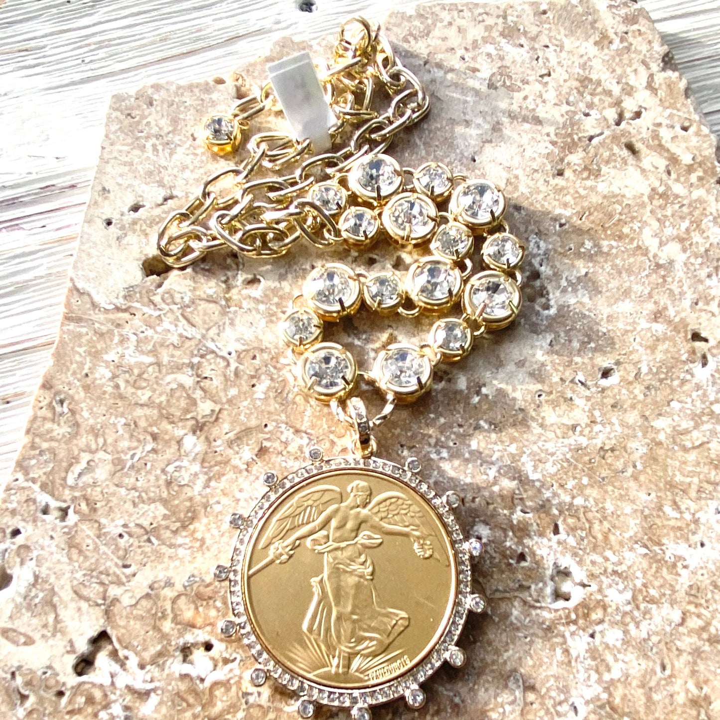 V Gold French peace coin necklace