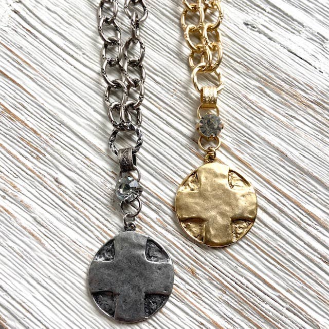 Coin medallion matte gold necklace Lord’s Prayer religious