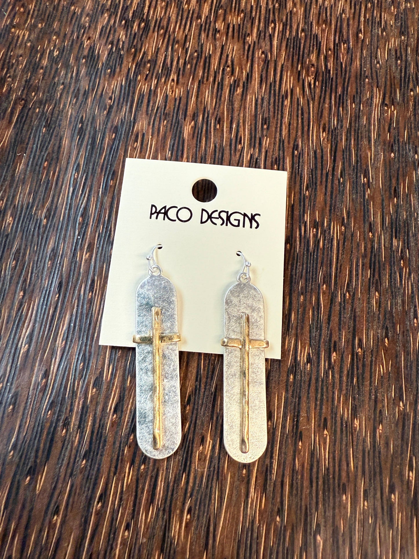Hammered Cross Oval Earrings