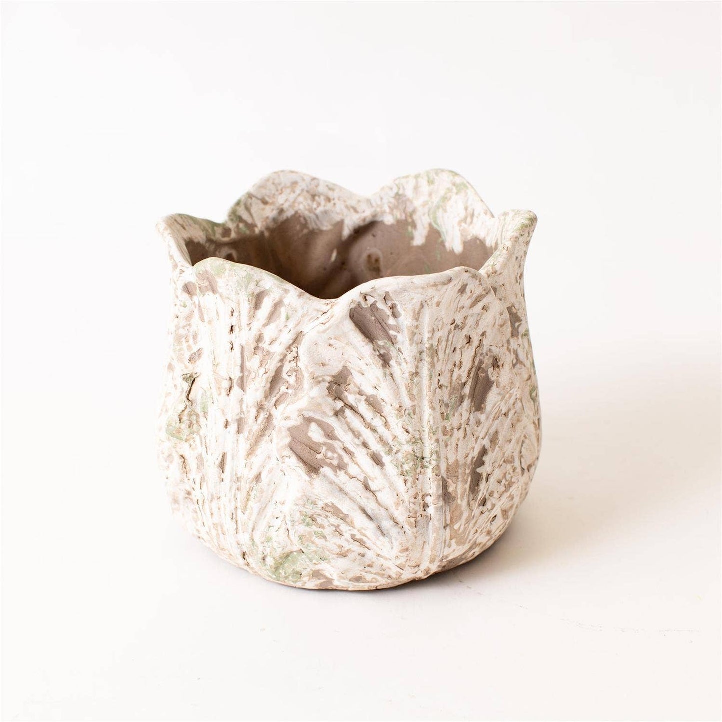Distressed White Leaf Planter