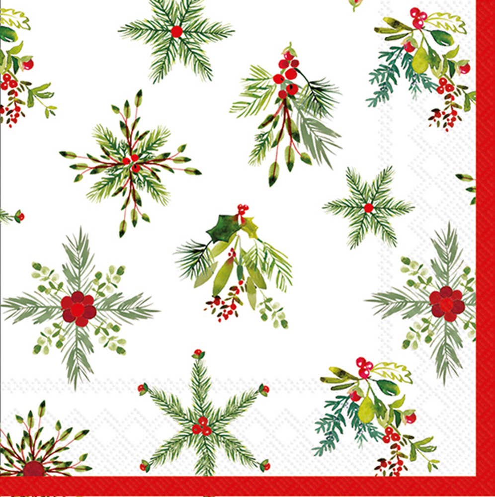 Paper Cocktail Napkins Pk/20 Merry Berry Stars Christmas