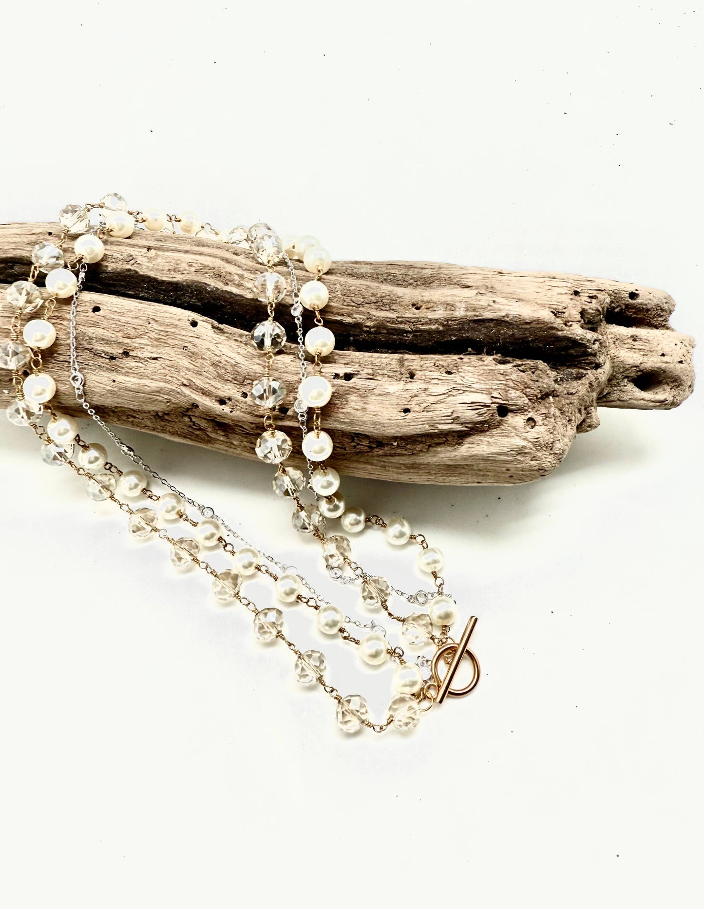 Necklace Glass, Pearl Bead,Stainless Steel Glass Bead18”