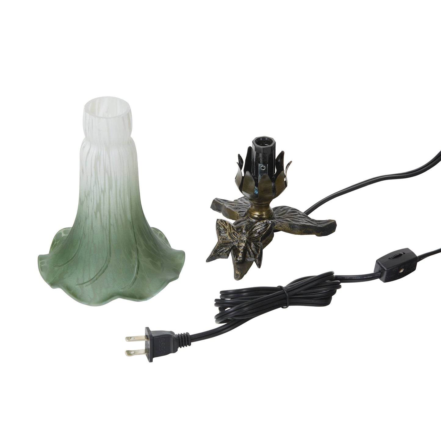 8"H White & Green Lily Glass Butterfly Accent Lamp