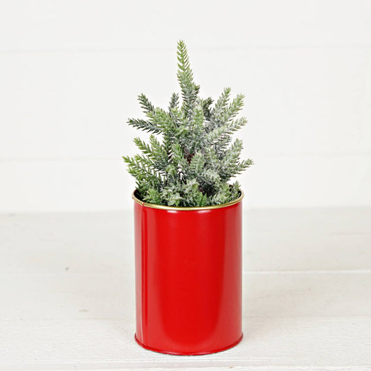 Metal Cylinder Bucket-Red with Gold Edges