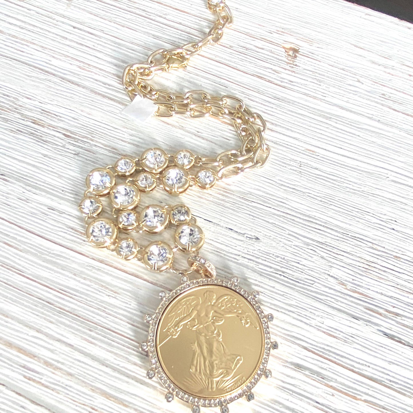 V Gold French peace coin necklace