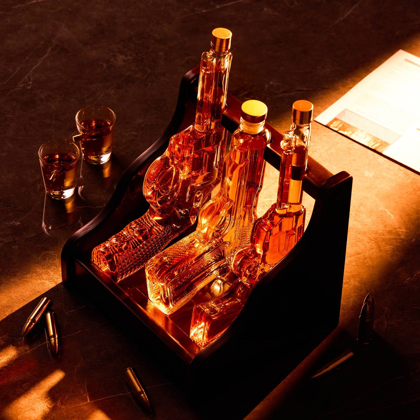 CRAFTGEN - 3 Gun Whiskey Decanter Set - Gift Ideas for Men Husband Dad