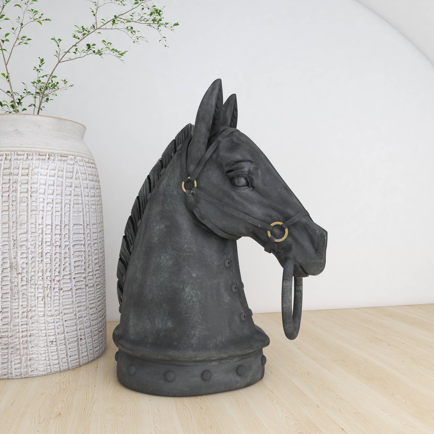 Traditional Black Polystone Sculpture