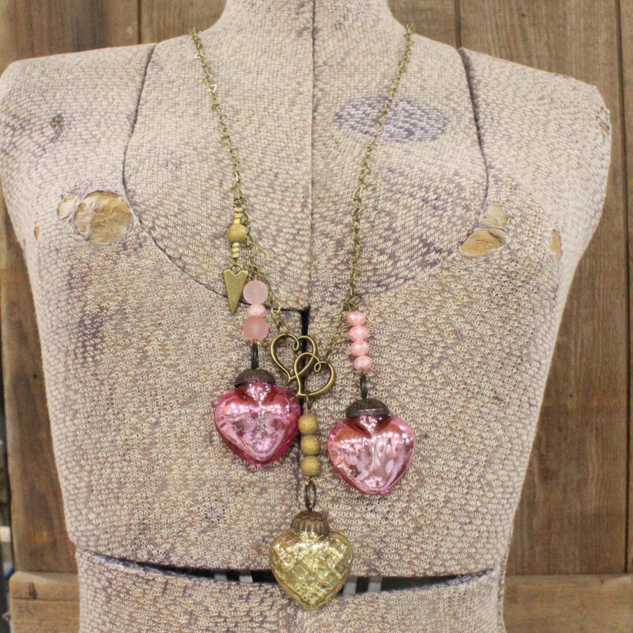 Three Times The Love Retro Pink & Old Gold Necklace