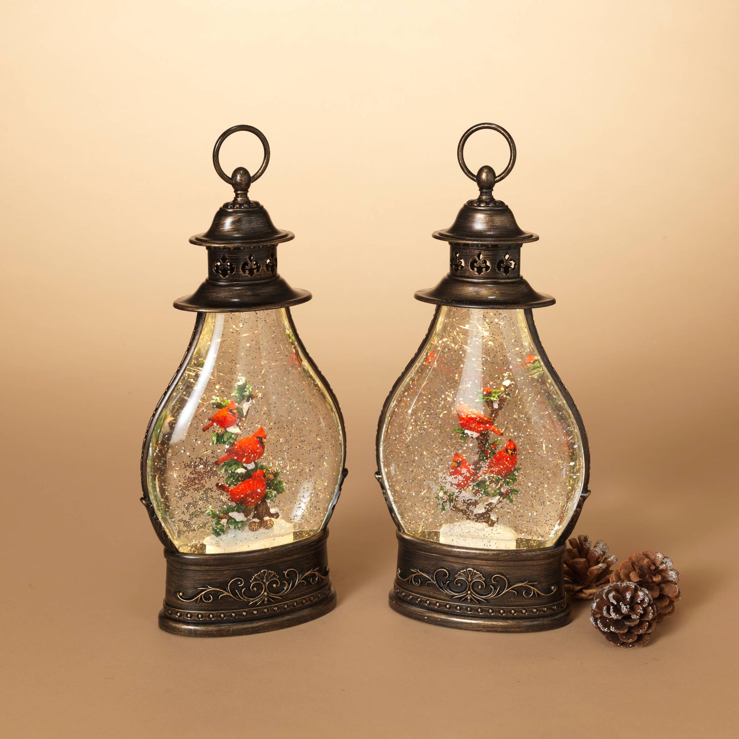 15"H B/O Lighted Spinning Water Globe Lantern w/ Card