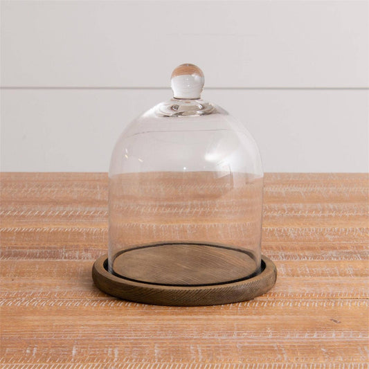 Glass Cloche With Wood Base