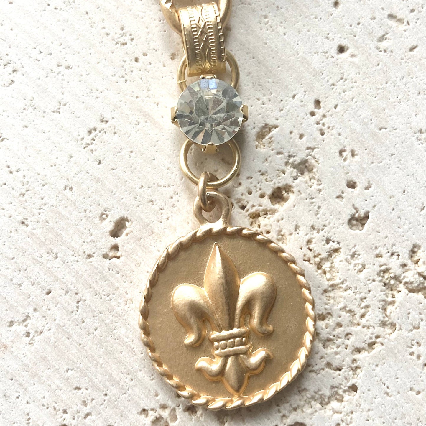 Fleur de lis french coin necklace
